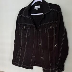 Michael Stars 100% linen jacket top with white stitching and roll up sleeve tabs